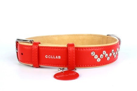 Zgarda rosie reglabila din piele pentru caini Collar Brilliance 38-49 cm